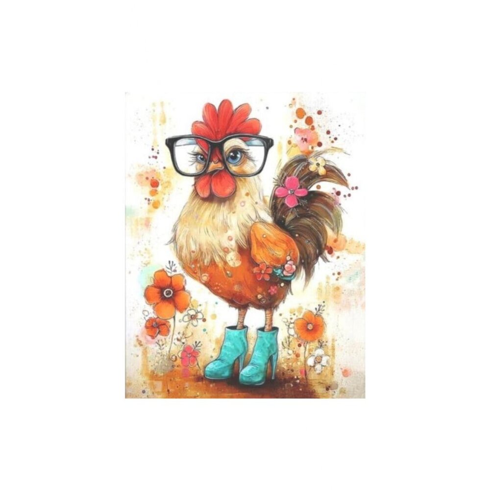 Colorful Chicken Unframed Canvas Wall Art  16" X 20"